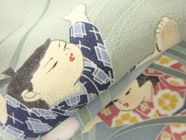  関口遼一作　手描き友禅童子に撫子・菫模様訪問着